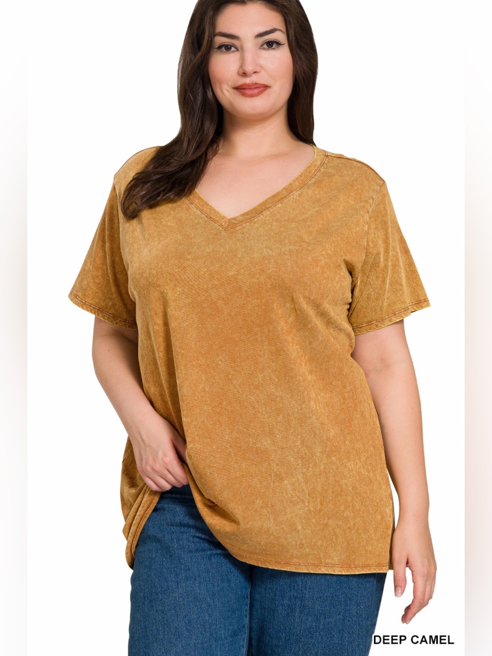 Zenana WASHED SHORT SLEEVE V-NECK TOP